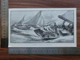 【现货 包邮】1890年小幅木刻版画《在比赛中》(im rennen.)尺寸如图所示（货号400391）