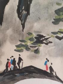 《春游》扇面 60*26.5国画 山水画，当代山东书画家 曲晨，1952年生于黑龙江省伊春市。又名雪鸿，号：里口山人，酒痴，疯子、狂人、浪人。斋名：皈一山庄，风雪堂，清隐居，风云堂。 祖籍山东龙口，在其母亲的影响下六岁习画，孩童时每每画成必要左邻右舍夸奖一番以示高兴。成年后由于对绘画的痴迷两度婚姻失败，造成精神极度分裂并入院数次。 曲晨的绘画艺术充分吸纳古今中外之……