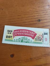 福建省 壹市尺 布票 绝品 1967年发行 有题字：高举毛泽东思想伟大红旗，把无产阶级进行到底