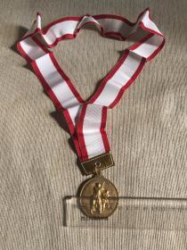 日本回流 全国铁道公安职员剑道大会 铜制  鎏金奖牌 一枚 尺寸直径4.97*高0.66CM 重79克