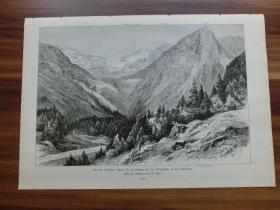 【现货 包邮】1886年木刻版画《巴伐利亚州山区景观》 （Aus den bayrischen）尺寸约40.8*29.0厘米 (602793）