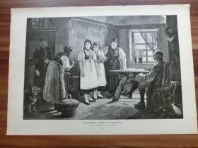 【现货 包邮】1886年木刻版画《die dorsklatsche》 （die dorsklatsche）尺寸约40.8*29.0厘米 (602794）