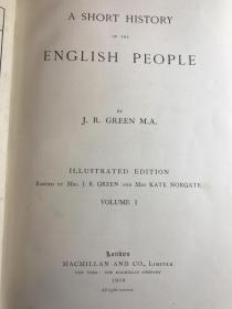 1903年英文古董书  A Short History of the English People  四卷全 内含大量黑白插图及彩色插图