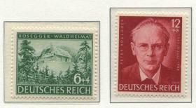 德国邮票 第三帝国 1943年 奥地利作家罗塞格尔诞生100周年 2全新3reich02 DD