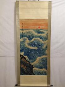 卷轴傅拒石之作海水纯手绘  195X80cm