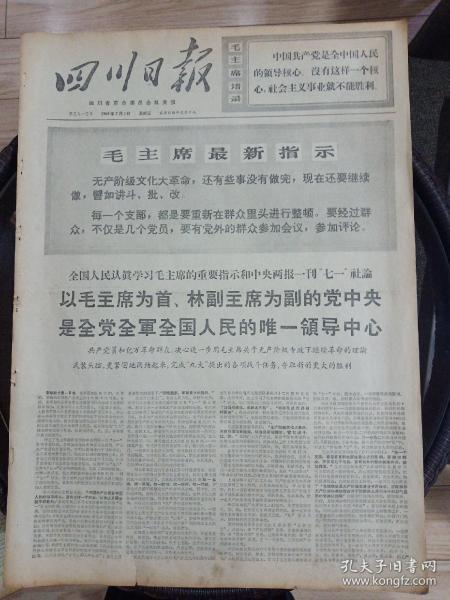 报纸四川日报1969年7月2日（4开四版）印度共产党宣告成立；阿尔巴尼亚驻华大使到中阿友好公社参加劳动。