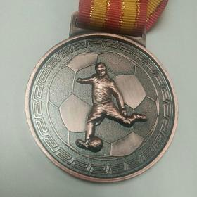 足球赛季军奖牌 铜质浮雕精美