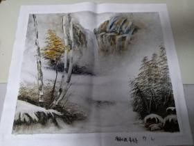 手绘布面画:净月小满风景画