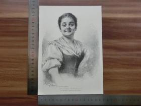 【现货 包邮】1890年小幅木刻版画《渔家女》(fischer reise )尺寸如图所示（货号400402）