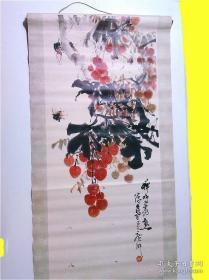 名家国画（挂轴画一对）蝉鸣荔熟 陈子毅 【少见百岁老画家旧作-将成遗作-仅剩矿物质彩料复制品】明年102岁（原籍贯广东新会荷塘人；宋帝后代）