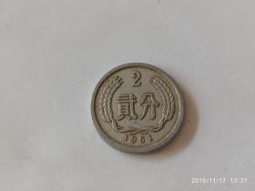 硬币-分币-硬分币-125分硬币，1961年二分硬币，流通好品。