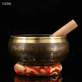 尼泊尔‎收老纯铜‎纯‎手工打造雕‎刻‎经文释迦摩‎尼佛佛‎音‎碗 重1260克 ‎直径17厘‎米‎ 高8厘米