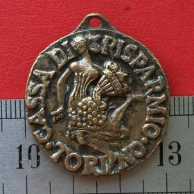 A433旧铜意大利都灵储蓄银行纪念奖章1827-1977铜牌铜章挂件收藏