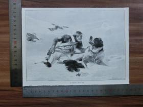 【现货 包邮】1890年小幅木刻版画《巴里斯死亡》(barrys tod)尺寸如图所示（货号400417）