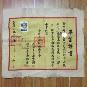 1952年金陵大学毕业证书（浙江湖州籍）