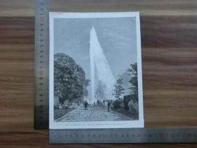 【现货 包邮】1890年小幅木刻版画《公园里的大喷泉》(dié grosse fontaine im parke von herrenhausen)尺寸如图所示（货号400380）