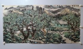 保真书画，陕西著名画家，梁耘四尺整纸山水画69×137cm一幅