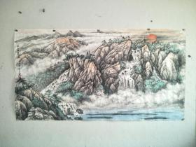 该作品是新北派著名山水画家师恩钊学生赵金恒的作品。作品空灵大气，笔墨生动。。