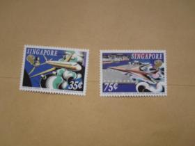 外国新加坡飞机邮票2张