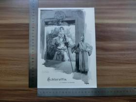 【现货 包邮】1890年小幅木刻版画《庆典活动》(die funke-feier in der schlaraffia)尺寸如图所示（货号400412）