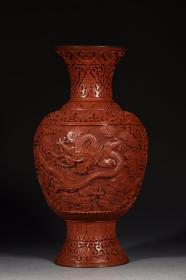 回流 铜胎景泰蓝剔红龙纹赏评，尺寸：口径10.8cm肚径16.5cm底径10cm高31cm重量1134g