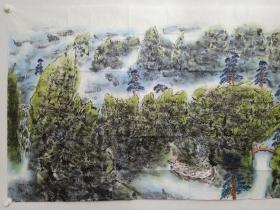 保真书画，邯郸市美术家协会副主席王书成六尺整纸山水画《天淡云闲古今闲》一幅