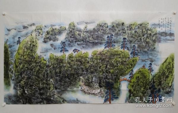 保真书画，邯郸市美术家协会副主席王书成六尺整纸山水画《天淡云闲古今闲》一幅