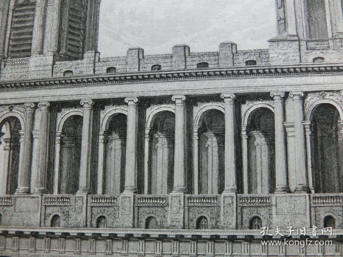 【百元包邮】《巴黎名胜景观：圣苏尔皮斯教堂 Eglise Saint-Sulpice》1852年 石版画 石印版画 画面尺寸（不包括空白边纸）21.2×15.8厘米 （编号S000173)