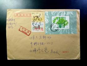【星星藏苑】1997年贴1993-7竹子小型张等票上海松江实寄日本封