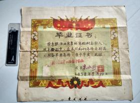 1958年 榆树县第三初级中学校毕业证书