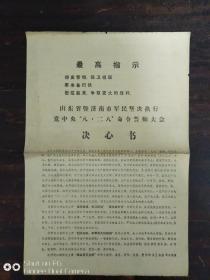 决心书。山东省暨济南市军民坚决执行党中央‘’八.二八‘’命令誓师大会