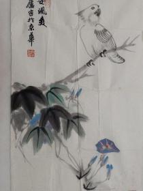 保真书画，高松庐花鸟画佳作《英姿飒爽》一幅，尺寸76×41cm