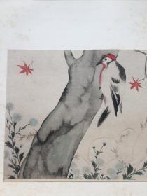 ※抱一上人※秋郊啄木鸟图※1926年限量发行高级套色木版画※
