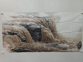 保真书画，北京画院著名画家赵志田四尺整纸68×136cm国画《黄河》一幅，展览作品