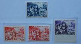 喀麦隆1956年经济社会发展社区预防医疗医生打疫苗 红十字救护车试色印样邮票及正票Y1