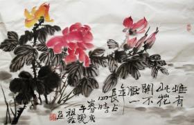 施祖铨 花鸟横幅  手绘国画作品（唯有此花开不厌） 不保真