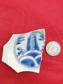 清康熙海水降纹碗底瓷残片
