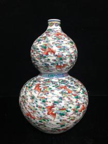 清青花斗彩蝙蝠纹葫芦瓶一对