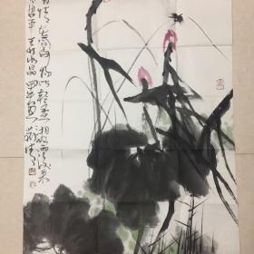 河北籍著名画家刘清作品：荷花图．（长136cmx宽68cm)