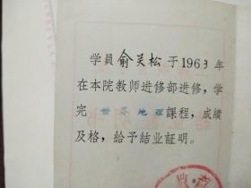 60年代教育学院结业证书