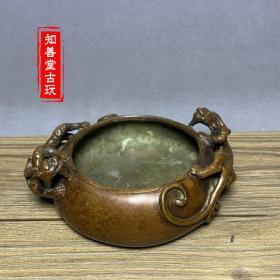 双螭龙 铜笔洗 宽11.5CM