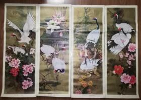 天津市爱国卫生运动委员会宣传画：田云鹏画鹤四条屏