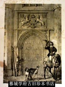 【稀见】大象对开本（56X42厘米）/皮装/竹节书脊/书顶刷金/相册式装订/1839年版/约瑟夫•纳什《英国古建筑图鉴》（又名《古代豪宅版画集》）4册装订成2册，共104桢原品石版画 Joseph Nash_ Mansions of England in Olden Time