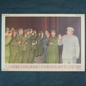 毛主席和他的亲密战友林彪副主席及周恩来同志健步登上天安门城楼-约高75厘米宽51厘米