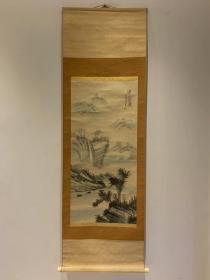 日本回流老字画 《远山溪瀑》图 茶道书房客厅挂轴挂画 真迹包老