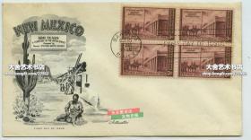 1948年新墨西哥州开疆建立一百周年纪念邮票首日封，贴四方联邮票