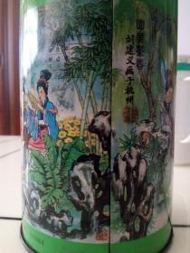 刘建义 “园美茶香”画作，茶叶桶、茶叶罐、茶叶盒
【老茶罐、茶桶、茶盒；1980年代】