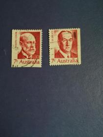 外国邮票   澳大利亚邮票 早期邮票   人物 2枚（信销票)