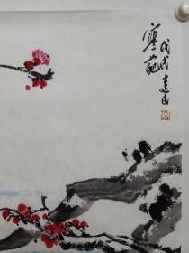 保真书画，山东名家，著名画家赵建民花鸟画佳作一幅《寒葩》，尺寸69.5×68.5cm