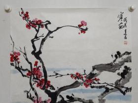 保真书画，山东名家，著名画家赵建民花鸟画佳作一幅《寒葩》，尺寸69.5×68.5cm